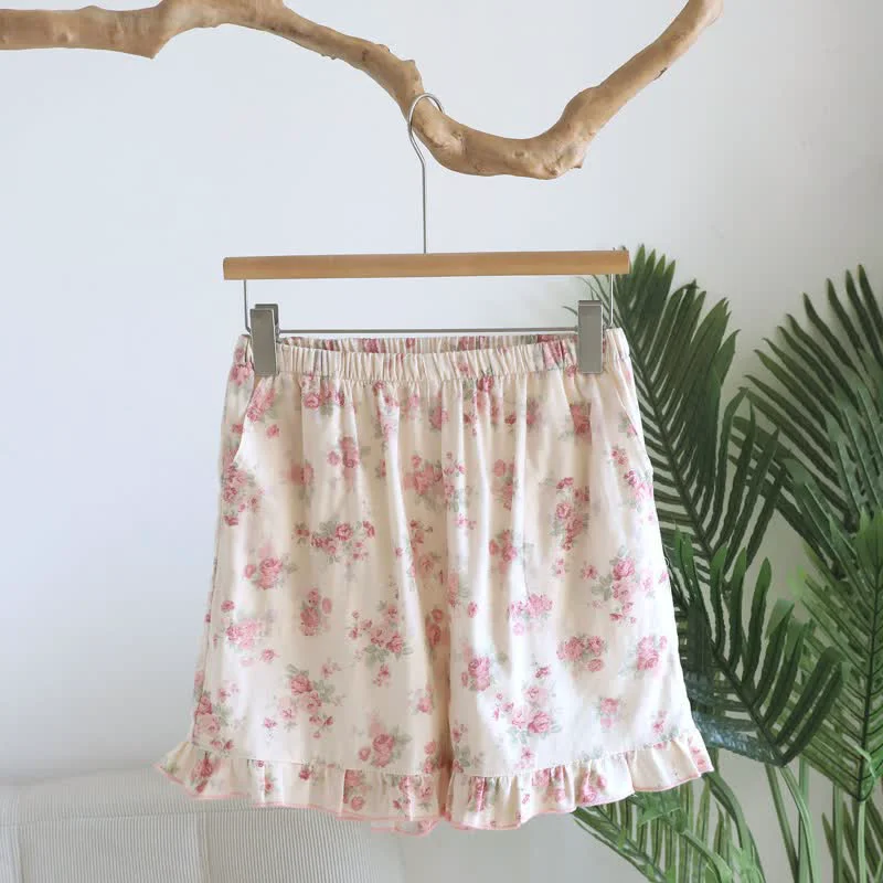 Elite Ownkoti Pink Floral Cotton Ruffle Pajama Shorts Casual