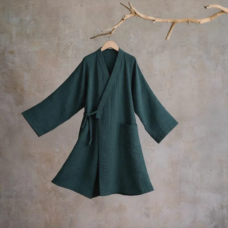 Innovative Ownkoti Solid Unisex Cotton Gauze Kimono Robe Pure