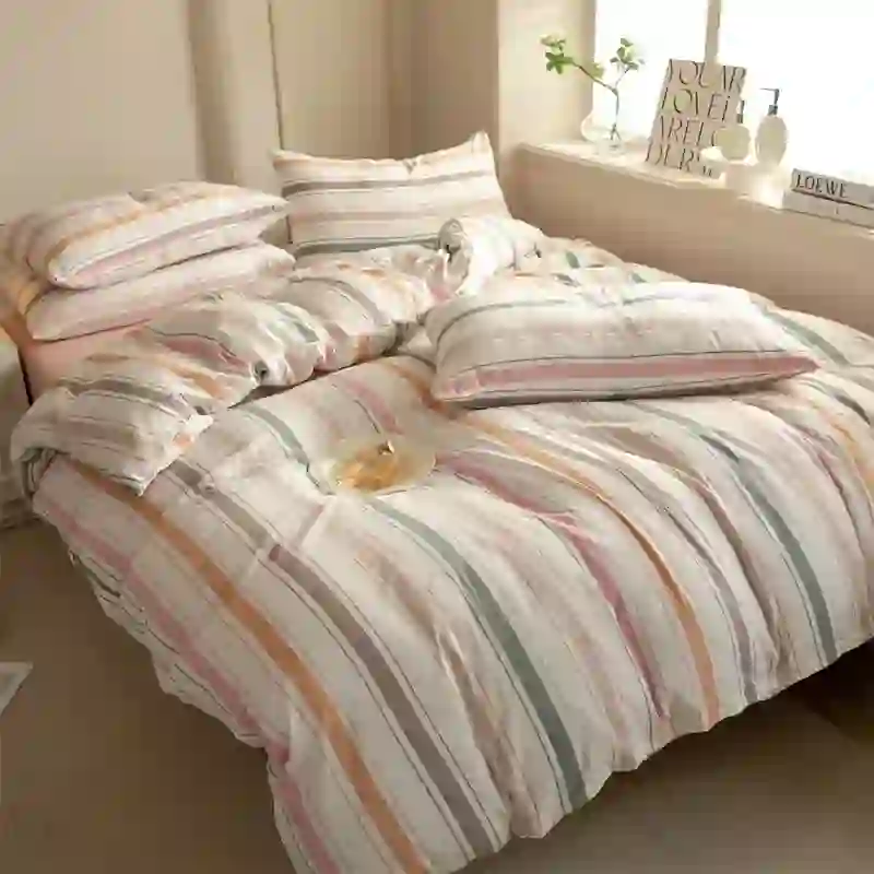 Dependable Ownkoti Nordic Soft Multicolor Stripe Cotton Bedding Set High-Quality