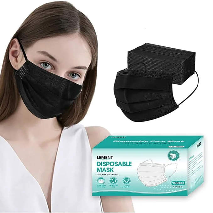 Fine Crafted LEMENT 100 Pcs Disposable Face Masks 3 Ply Face Masks Black Disposable Mask Sophisticated