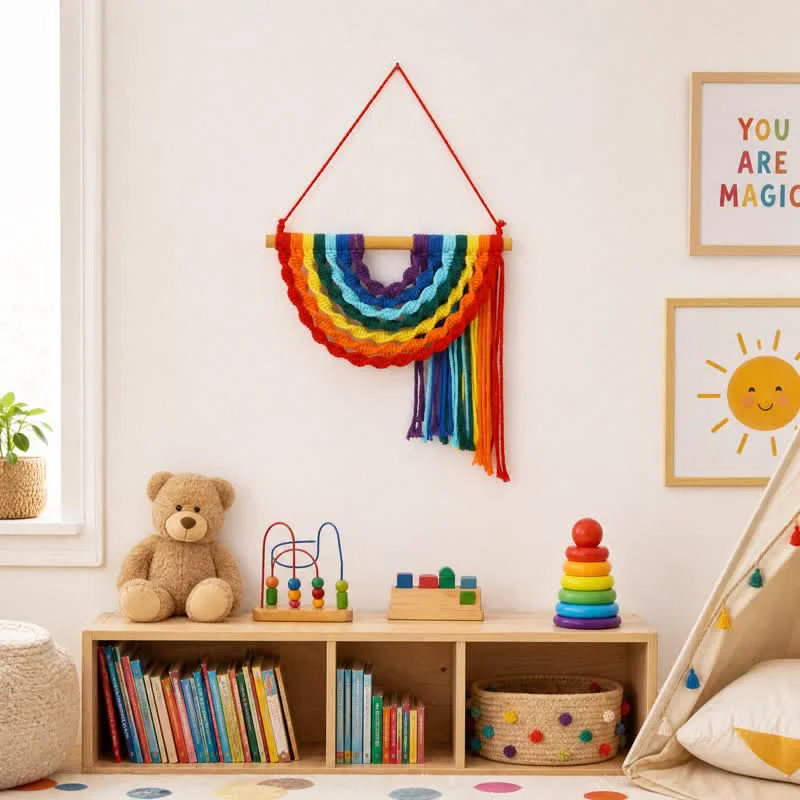 Crafted Ownkoti Handwoven Rainbow Cotton Rope Wall Hanging Decor Casual
