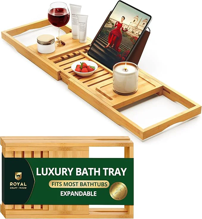 Authentic ROYAL CRAFT WOOD Premium Foldable Bathtub Tray Caddy Efficient