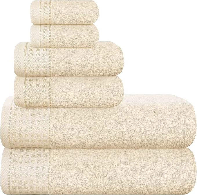 Traditional GLAMBURG Cotton Ultra Soft 6 Pack Towel Set Contains 2 Bath Towels 28×55 Optimized