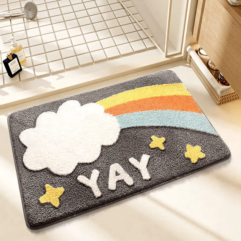 Convenient Ownkoti YAY Rainbow Faux Cashmere Bath Rug Easy-to-Use