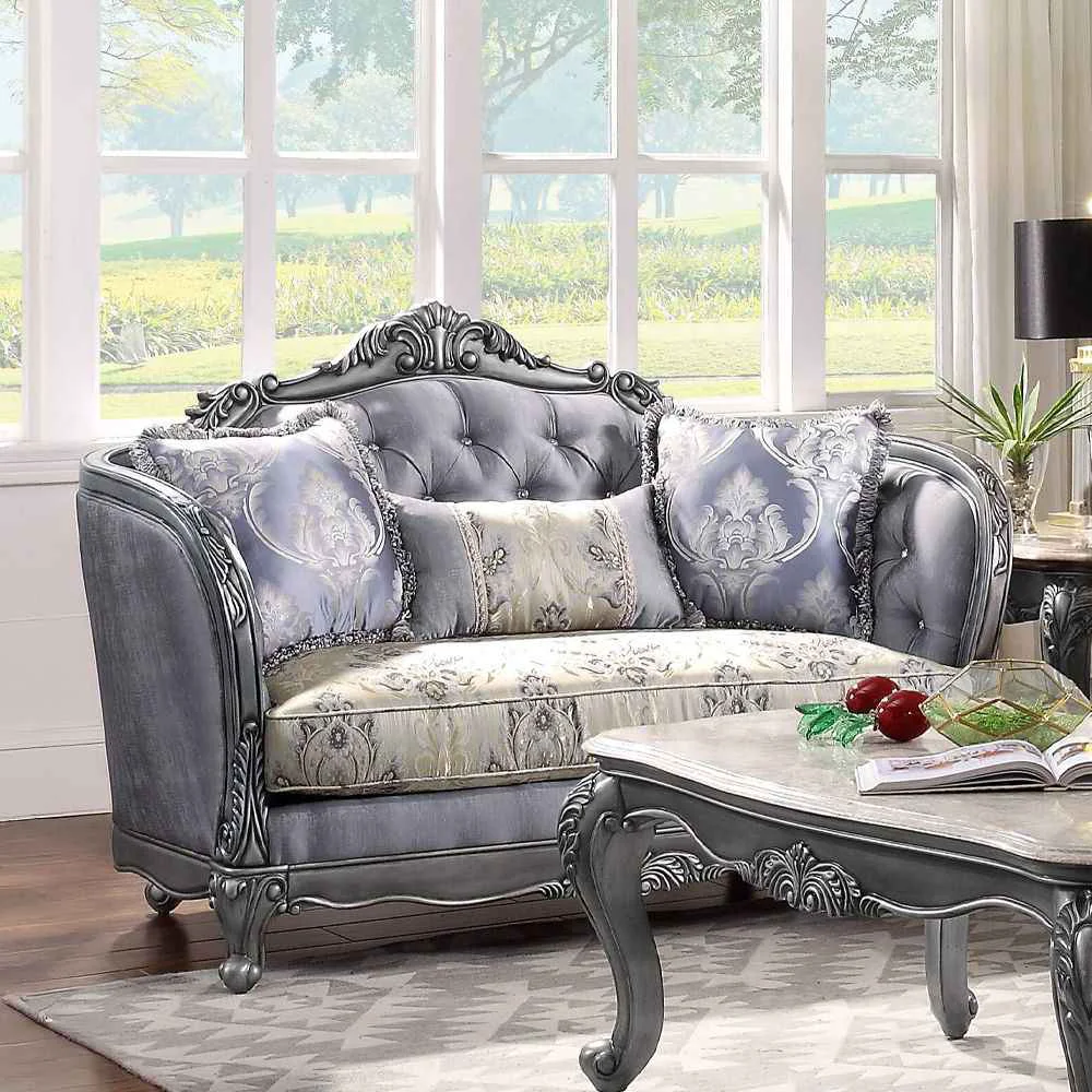 Comfortable Ariadne – Loveseat With 3 Pillows – Fabric amp Platinum Natural