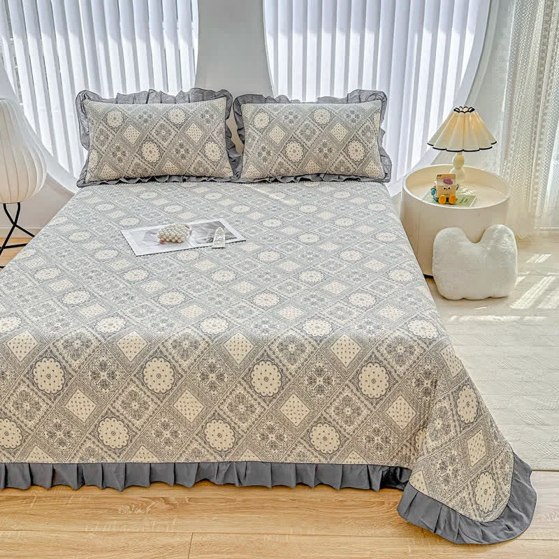 Innovative Ownkoti Ruffled Vintage Geometric Twill Cotton Coverlet Versatile