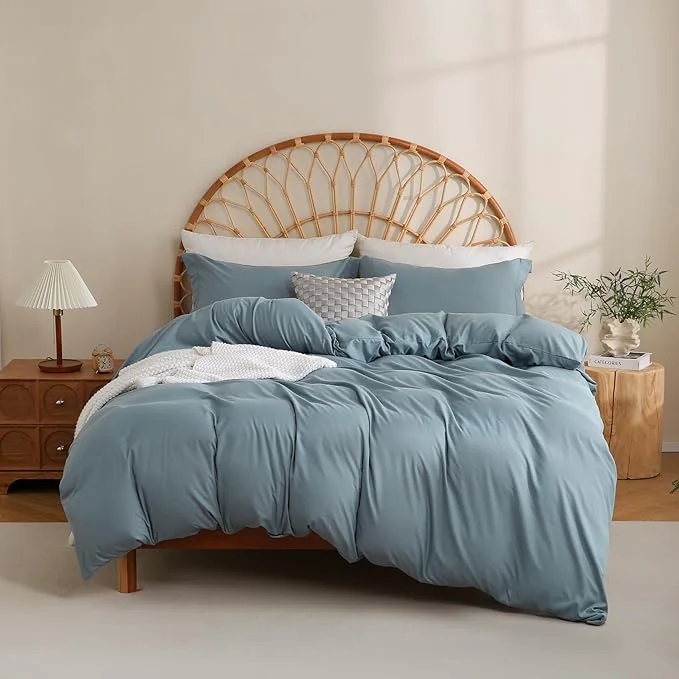 Artisan JSD Dusty Blue Duvet Cover Set Queen Size 3 Piece Duvet Cover with Pillow Shams Soft Brushed Microfiber Zipper Closure Comforter Not Included Trendy