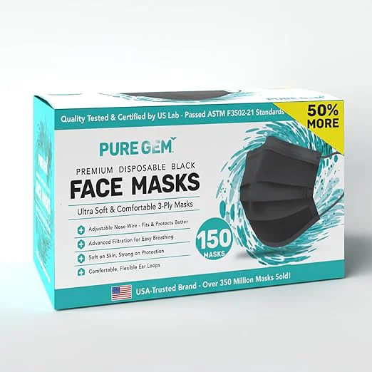 Convenient Black Disposable Face Mask 3-Ply Adult Masks Facial Cover Professional