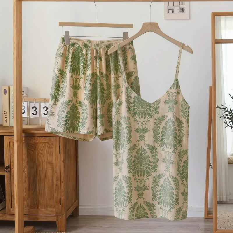 Sustainable Ownkoti Vintage Green Patterm Sleeveless Women 39 s Pajamas Fine