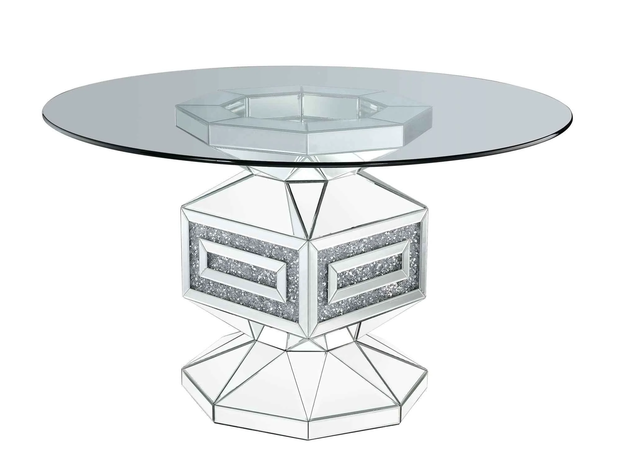 Unique Noralie – 30 quot Dining Table – Clear Glass Mirrored amp Faux Diamonds Fine