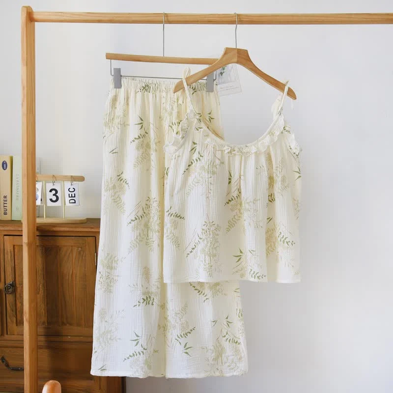 Original Design Ownkoti Ruffled Botanical Leaf Cotton Cami Pajamas Easy-to-Use