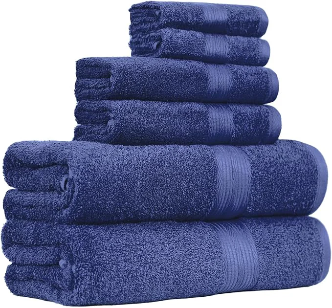 Durable Amazon Basics 6-Piece Fade-Resistant Cotton Towel Set Soft and Absorbent Specialty