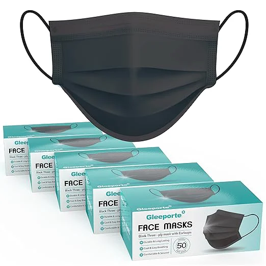 Classic Black Disposable Face Mask 3-Ply Adult Masks Facial Cover Versatile