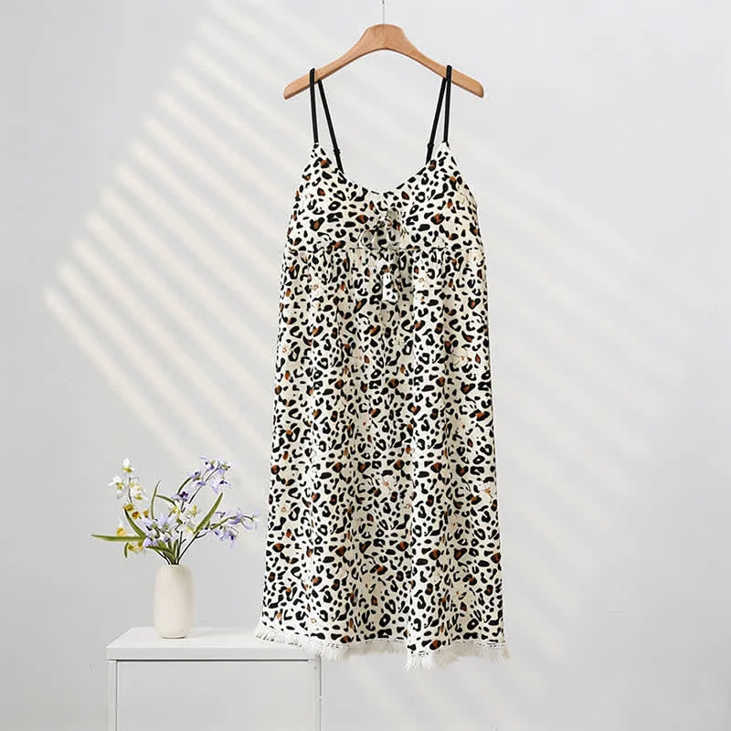 Reliable Ownkoti Leopard Print Tassel House Dress Quality
