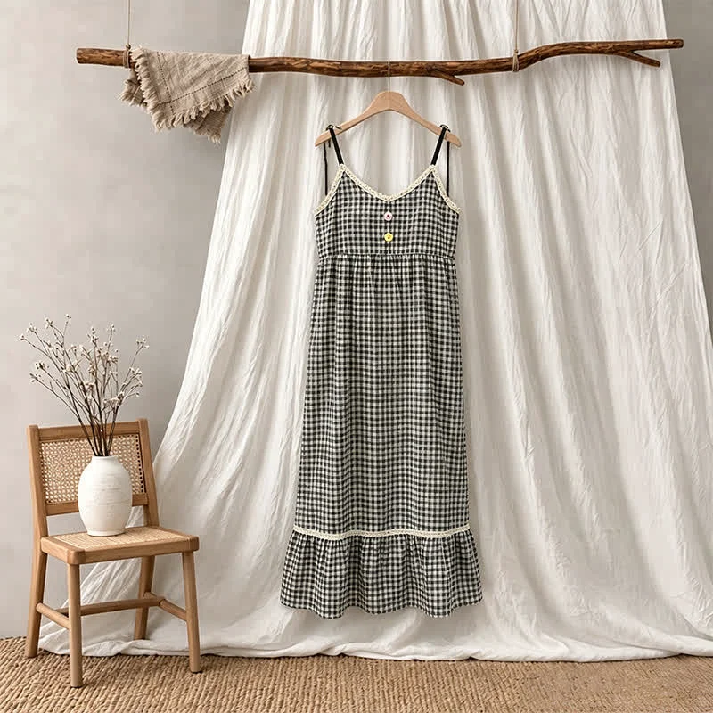 Modern Ownkoti Black White Gingham Ruffle Nightdress Effective