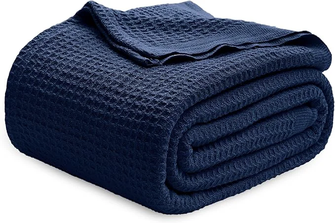 Reusable Bedsure Gentlesoft Cotton Blanket Queen Size for Bed – Breathable and Soft for Spring Summer Thick Cozy Waffle Weave Blanket Gifts for Women Pageant Blue 90×90 Inches Durable