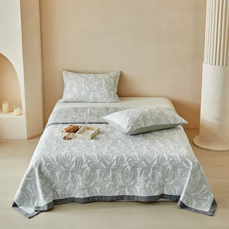 Modern Ownkoti Botanical Leaf Print Quilt Set Minimalist