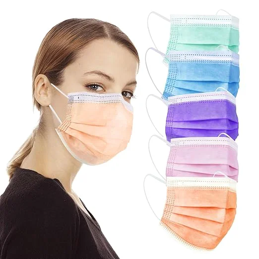 Solid Borje Multicolor Disposable Face Masks 100 Pcs 5 Colors Face Mask 3 Ply Clean