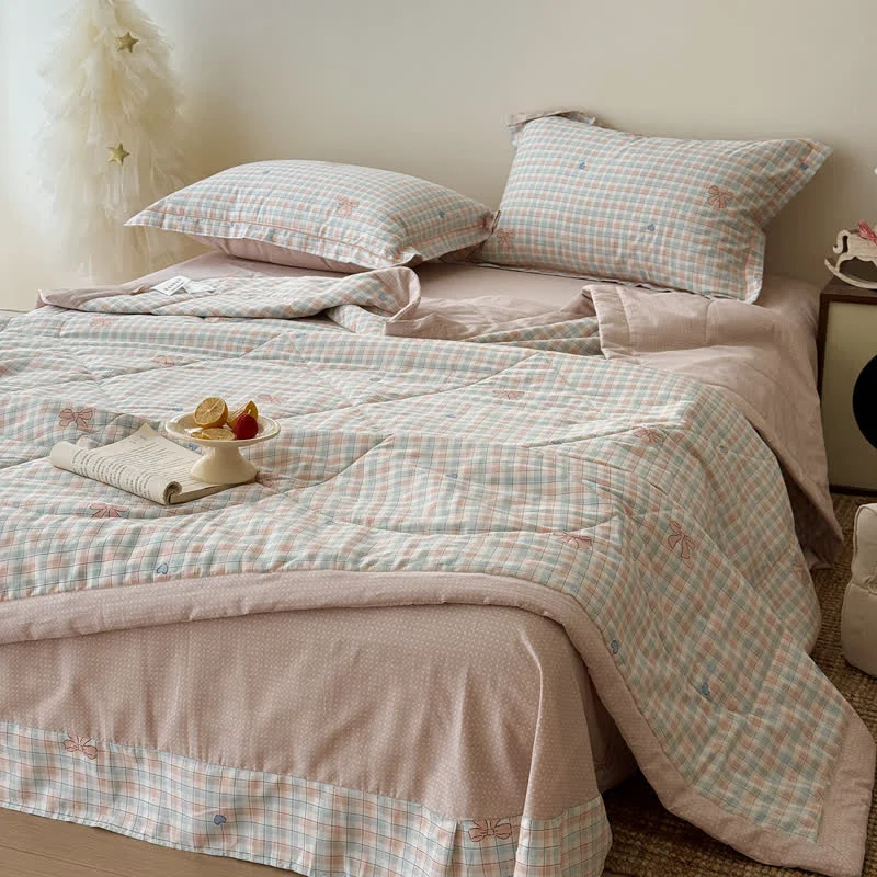 Clean Ownkoti Washed Cotton Pastel Plaid Bedding Set Lightweight