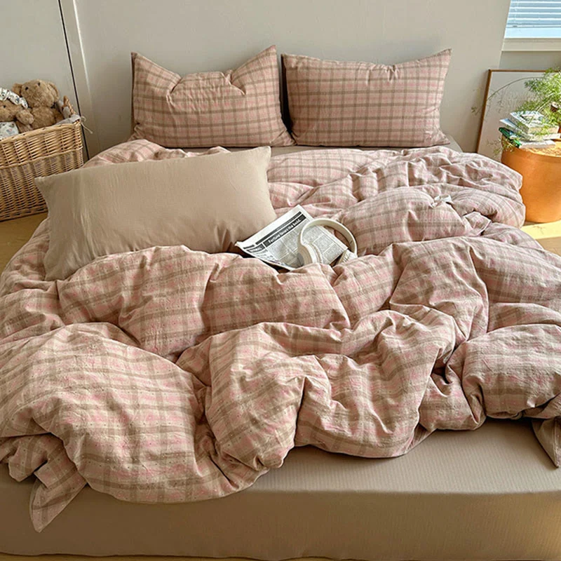 Exclusive Ownkoti Soft Pink Gingham Cotton Bedding Set Versatile