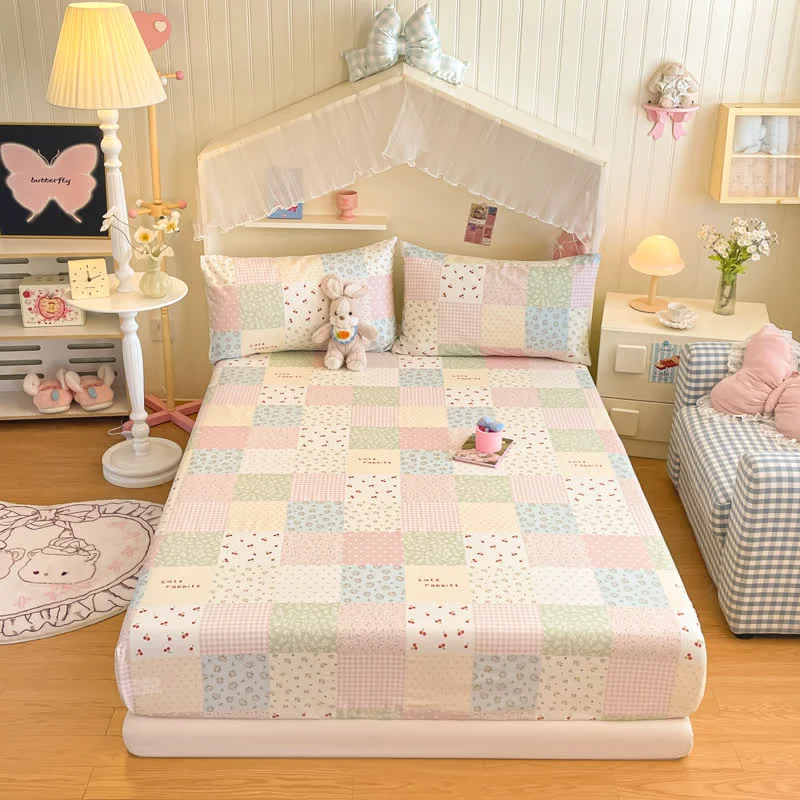 Green Ownkoti Pastel Patchwork Cotton Bedding Set Detailed
