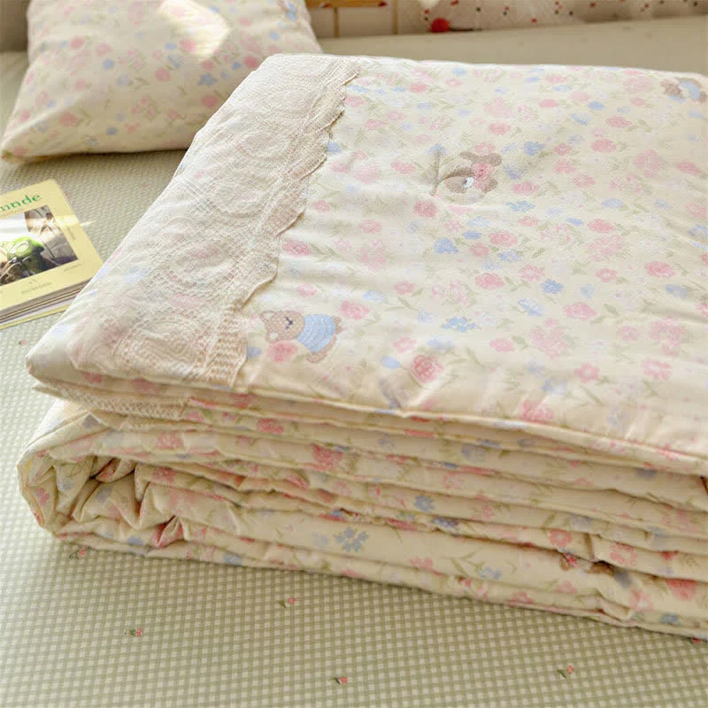 Excellent Ownkoti Cream Floral Lace Trim Cotton Bedding Set Casual