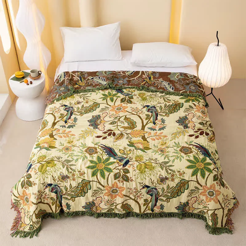 Elite Ownkoti Reversible Floral amp Bird Muslin Bedspread Quilt Safe