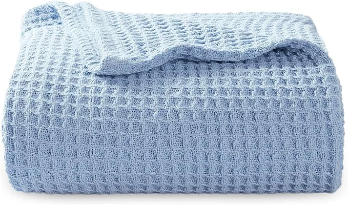 Comfortable Bedsure Gentlesoft Cotton Throw Blanket for Couch 50×70 inches – Cooling Breathable and Soft for Spring Summer Waffle Weave Throw Blanket for Office Sky Blue Innovative