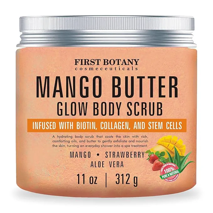 Eco-Friendly Mango Butter Body Scrub Exfoliator Biotin Stem Cells Trusted