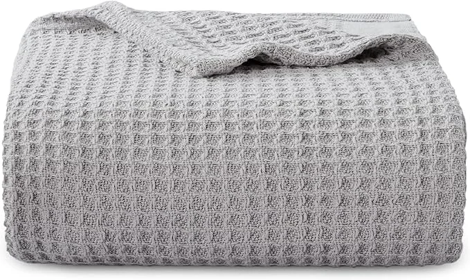 Artisan Bedsure Gentlesoft Cotton Throw Blanket for Couch 50×70 inches – Cooling Breathable and Soft for Spring Summer Waffle Weave Throw Blanket for Office Grey Minimalist