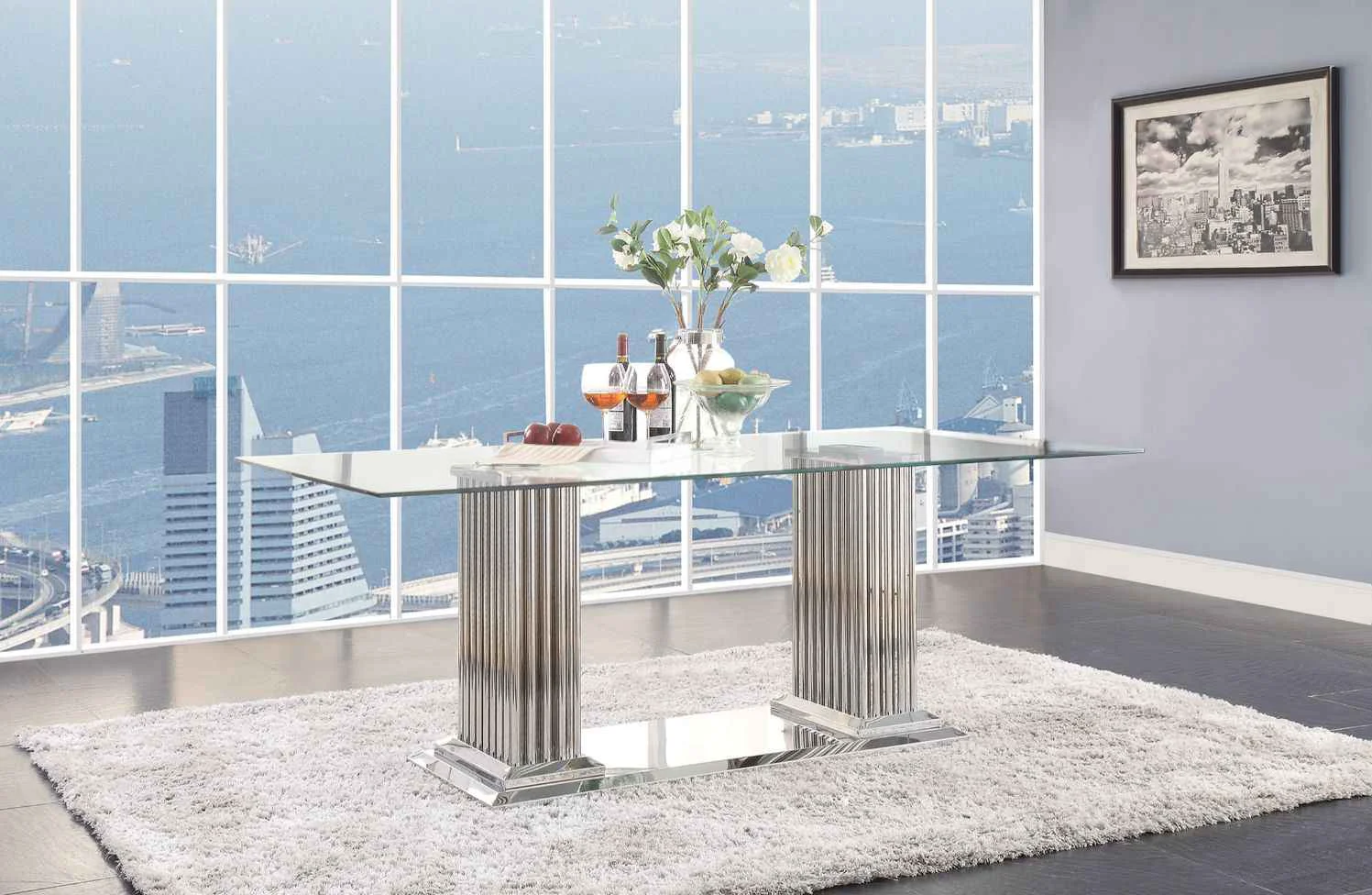 High-End Cyrene – Dining Table – Clear Glass Top amp Stainless Steel Long-Lasting