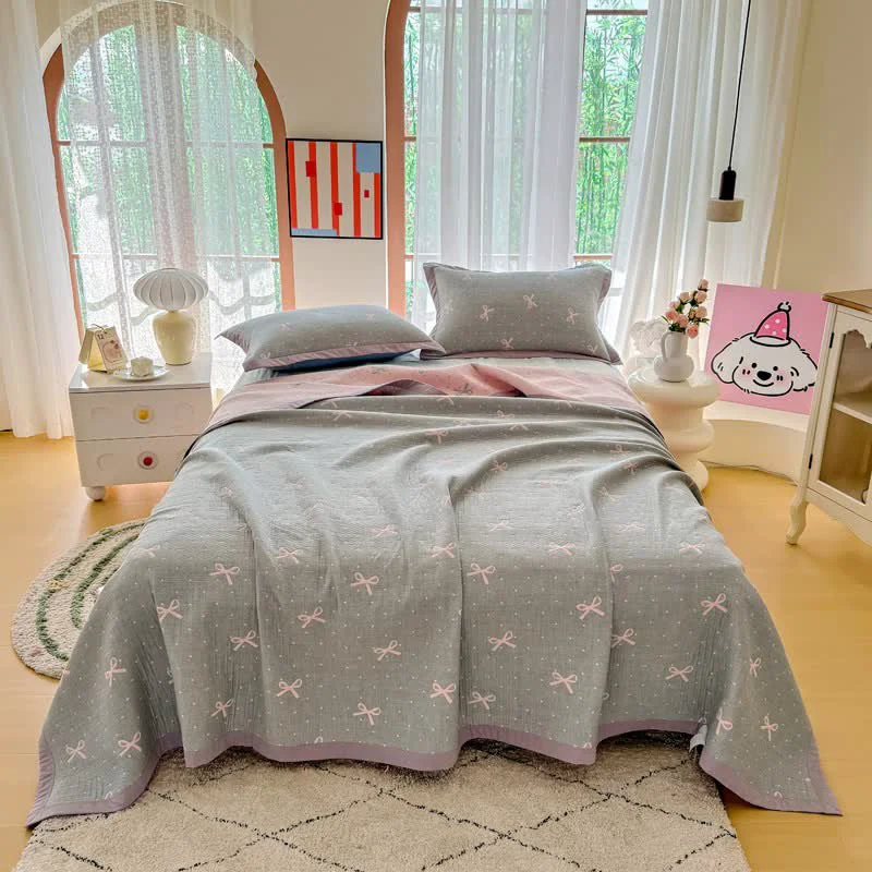 Dependable Ownkoti Reversible Bow Jacquard Cotton Gauze Quilt Specialty