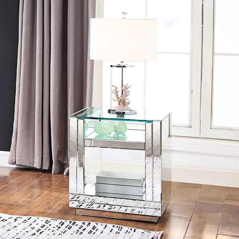 Expertly Made Nysa – 24 quot End Table – Mirrored amp Faux Crystals Verified