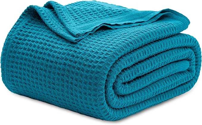 Consistent Bedsure Gentlesoft Cotton Blanket King Size for Bed – Breathable and Soft for Spring Summer Thick Cozy Waffle Weave Blanket Gifts for Women Teal 104×90 inches High-Quality