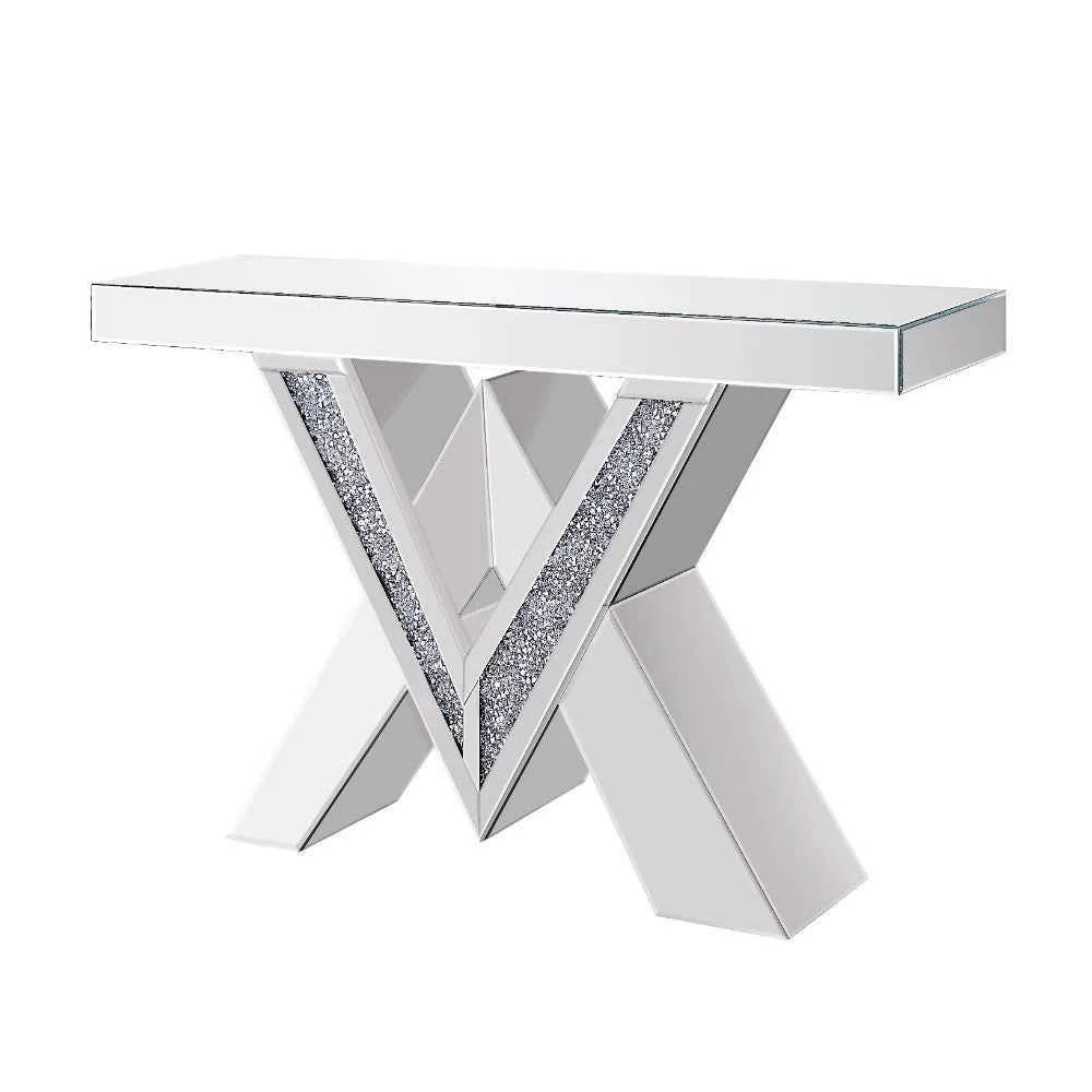Effective Noralie – Console Table quot V quot Shape Pedestal – Mirrored amp Faux Diamonds Clean
