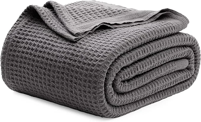 Prestigious Bedsure Gentlesoft Cotton Blanket King Size for Bed – Cooling Breathable and Soft for Spring Summer Thick Cozy Waffle Weave Blanket Gifts for Women Dark Grey 104×90 inches Enhanced