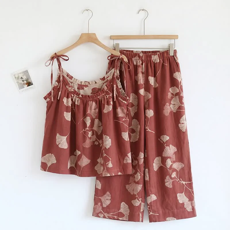 Recyclable Ownkoti Elegant Ginkgo Cami Cotton Pajama Set Durable
