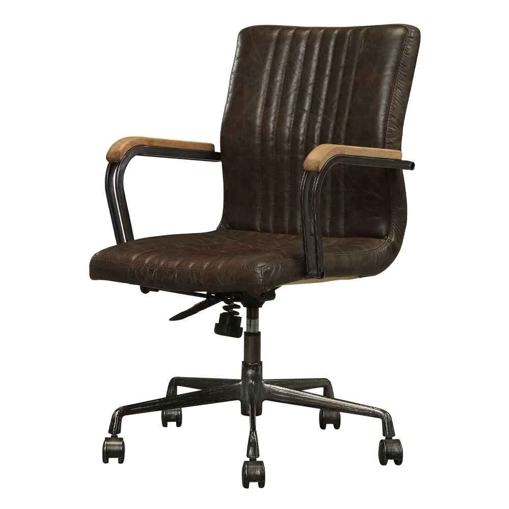 Green Joslin – Office Chair – Distress Chocolate Top Grain Leather Stylish