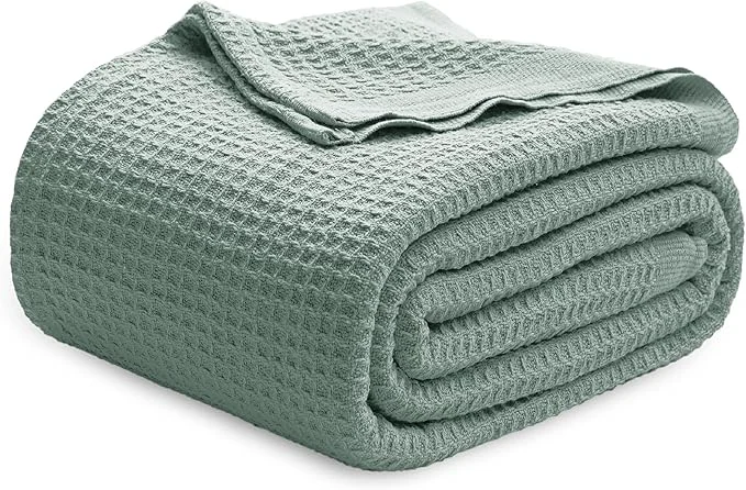 Traditional Bedsure Gentlesoft Cotton Blanket King Size for Bed – Cooling Breathable and Soft for Spring Summer Thick Cozy Waffle Weave Blanket Gifts for Women Sage Green 104×90 inches Unique