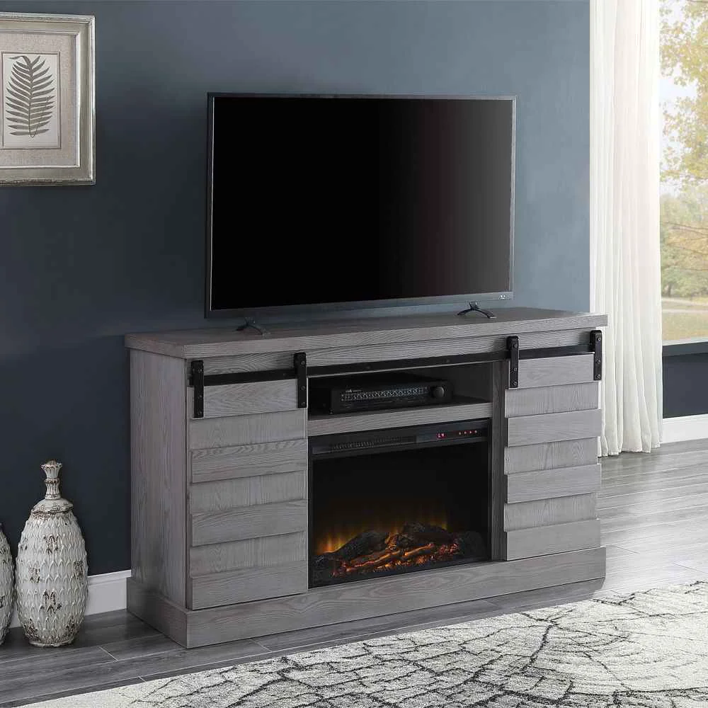 Eco-Friendly Amrita – TV Stand With Fireplace – Gray Oak Comfortable