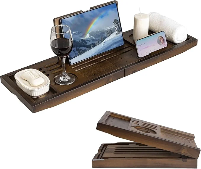 User-Friendly FLYJOE Wood Bathtub Tray Table Easy-to-Use