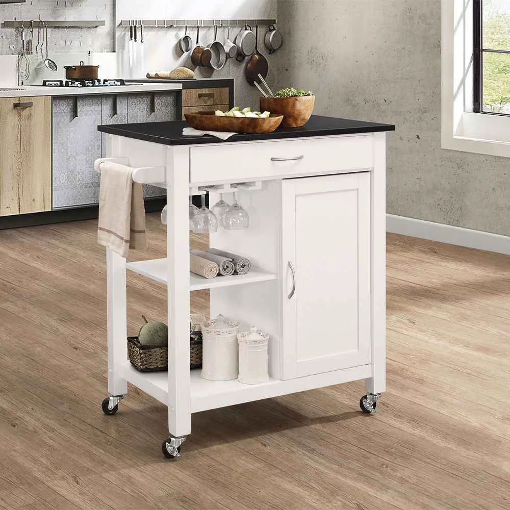Stylish Ottawa – Kitchen Cart – Black Wooden Top amp White Expertly Made