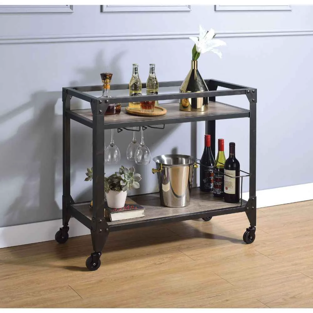 Reliable Jorgensen – Serving Cart – Rustic Oak amp Charcoal Exclusive