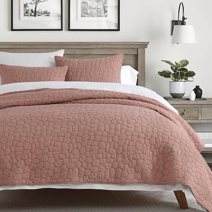 Healthy HORIMOTE HOME Cotton Quilt Set King Size Cameo Rose Pre-Washed Bedspreads Coverlet Set with Cobblestone Pattern Cozy Lightweight Stitching Decorative Bedding Cover for All Seasons Next-Generation