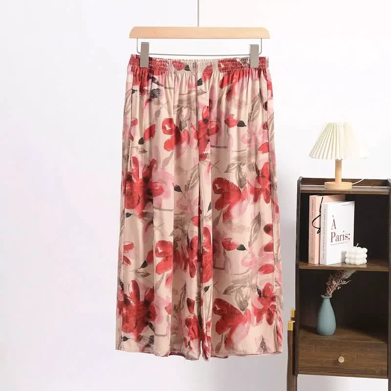 Elegant Ownkoti Red Floral Cropped Sleep Pants Casual