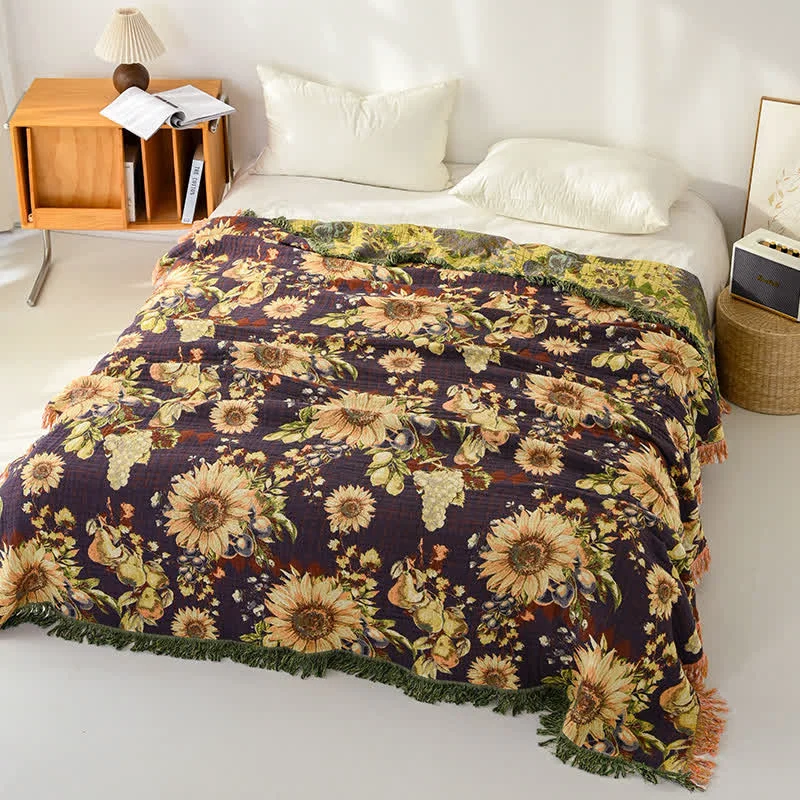 Optimized Ownkoti Vintage Sunflower 4-Layer Muslin Blanket Quilt Dependable