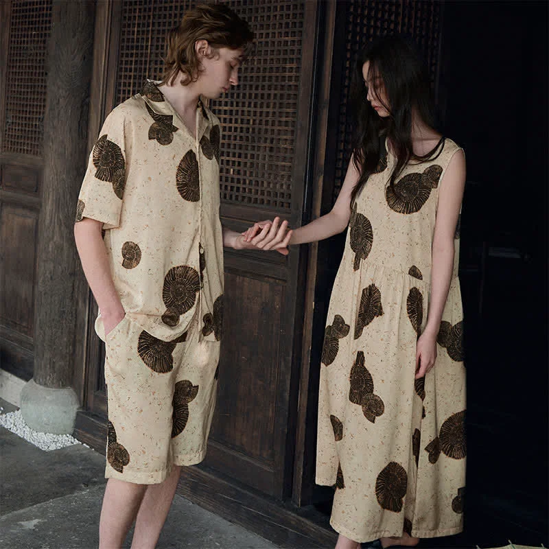 Efficient Ownkoti Matching Couple Shell Print Sleepwear Set Casual