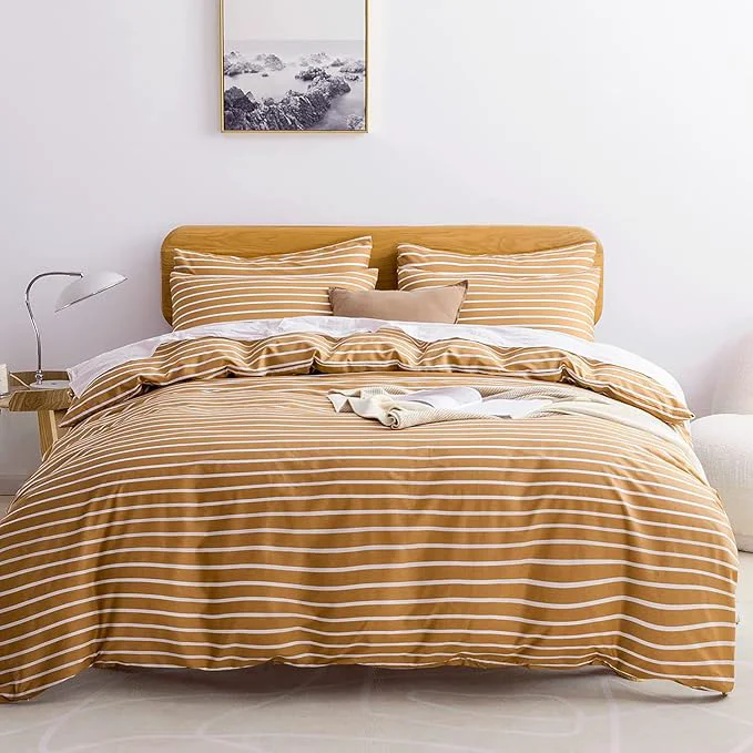 Long-Lasting JELLYMONI Full Duvet Cover Set Cotton Duvet Cover 3 Pieces with Zipper Closure 1 Duvet Cover and 2 Pillowcases Rust with White Striped Premium Material