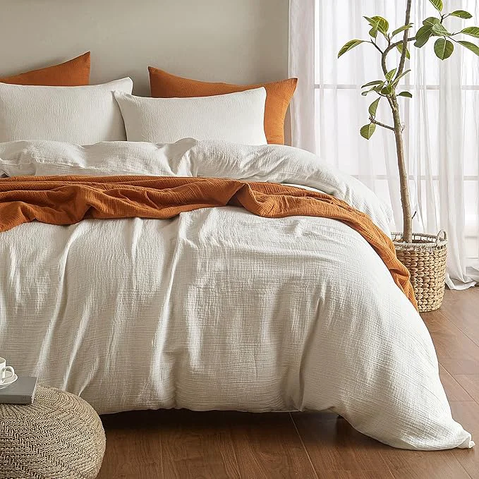Optimized SE SOFTEXLY Muslin Duvet Cover Twin Size Washed Cotton Duvet Cover Set Ultra Soft Comforter Cover Linen Like 2 Pieces Minimalist Gauze Duvet Cover with 1 Pillowcase 68 quot x90 quot White Relaxed