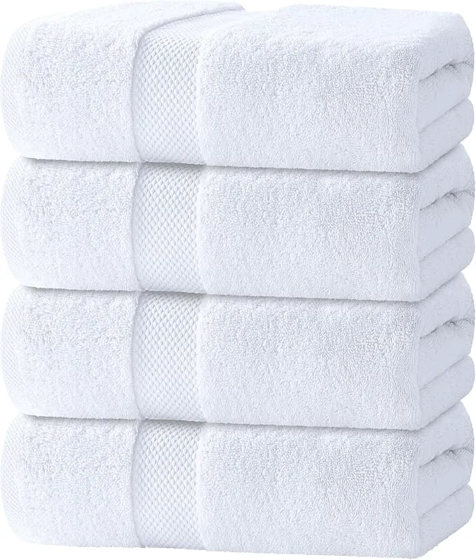 Lightweight White Classic Luxury Bath Towels Set of 4 Large Casual